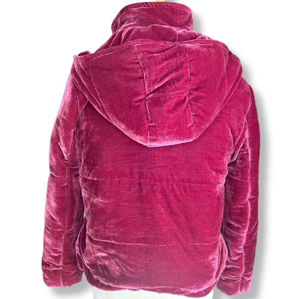 ⛷️ Glamorous Burgundy Velvet Puffer Jacket | Scrunch Cuffs | Small - Picture 3 of 8
